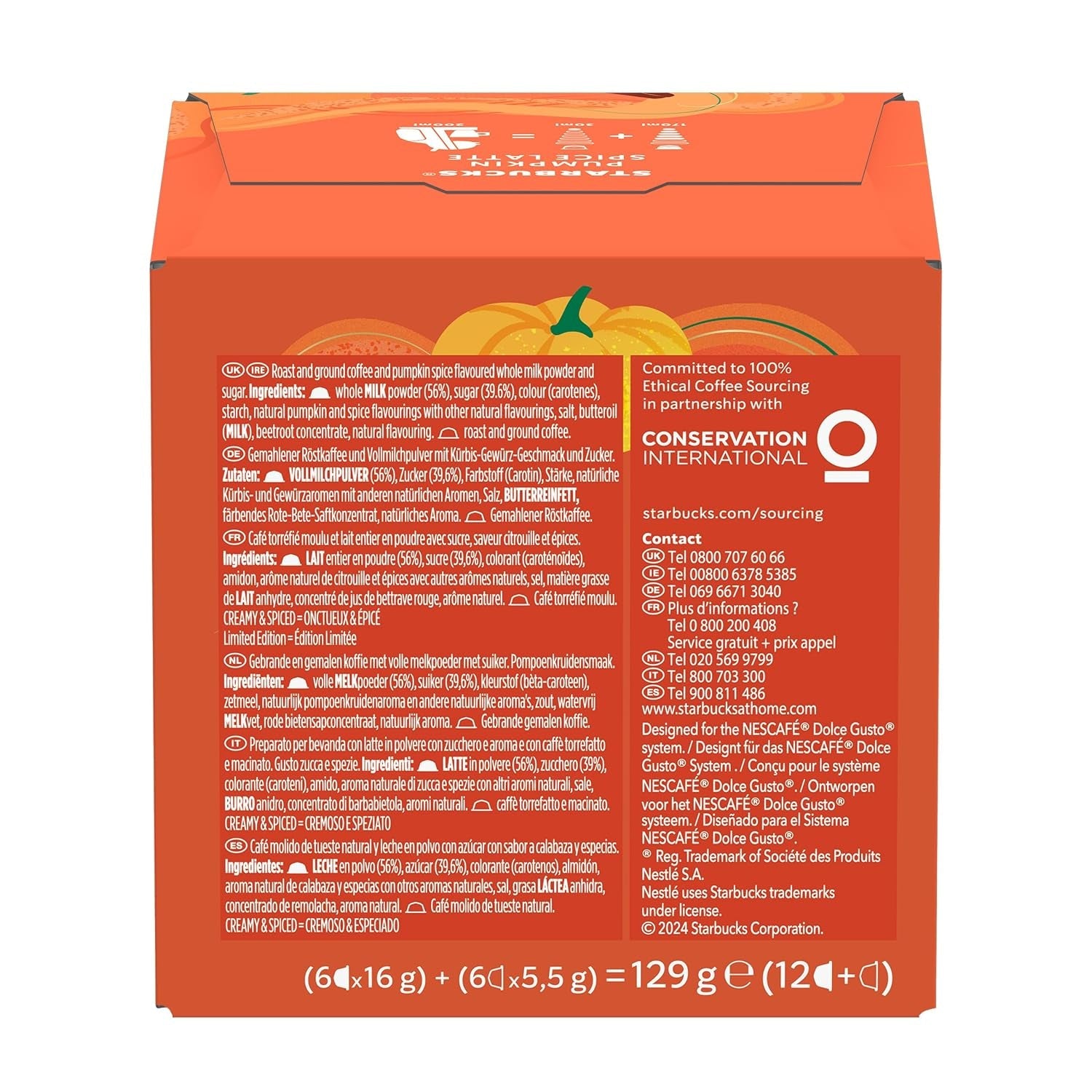 STARBUCKS Pumpkin Spice Latte von Nescafé Dolce Gusto, Dunkle Röstung, Kaffeekapseln 6 x 12 (72 Kapseln)
