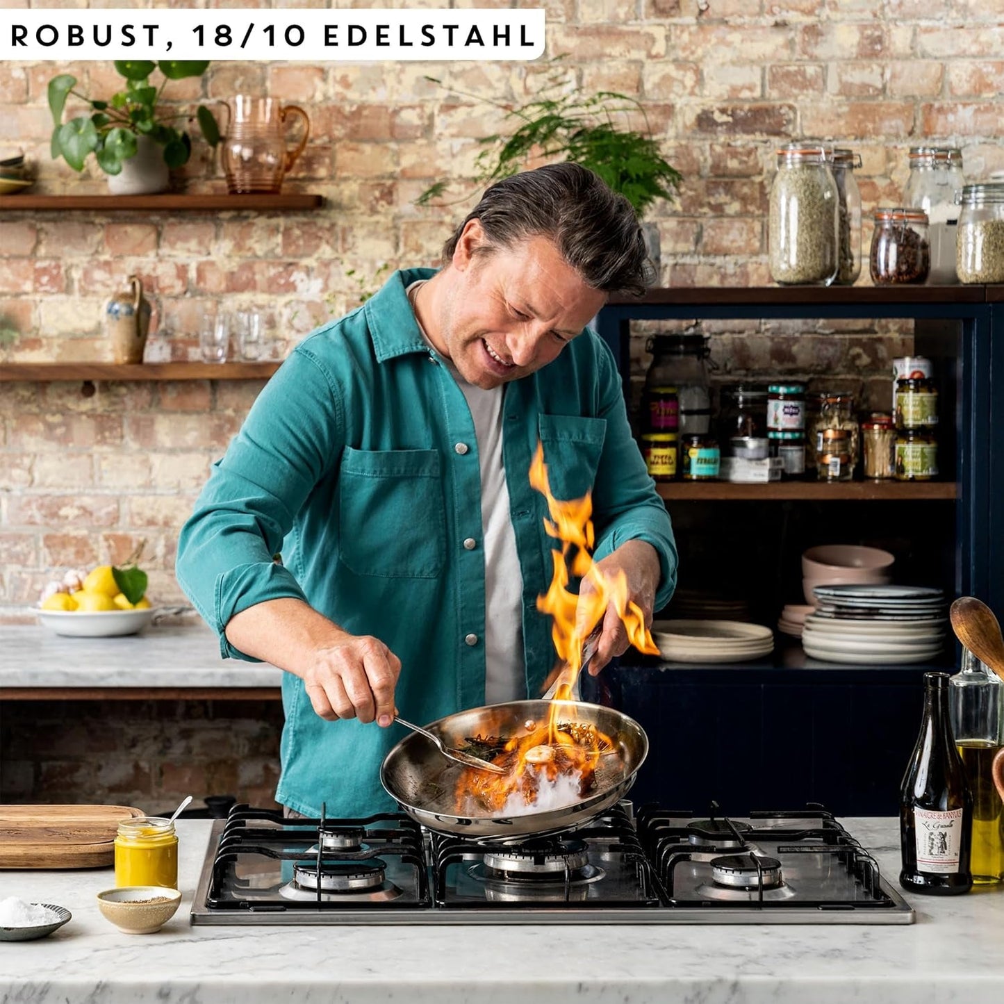 Jamie Oliver von Tefal Cook Smart Bratpfanne 28 cm, unbeschichteter Edelstahl, geeignet für Induktionstöpfe und Pfannen Naty Shop