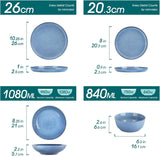 Steingut Geschirrset 6 Personen, vancasso ANYA Blau Teller Set Modern 24 teilig, Tafelservice mit Speiseteller, Suppenteller, Desserttellern, Schüsseln, Geschirr Set Spülmaschinen und Mikrowellenfest
