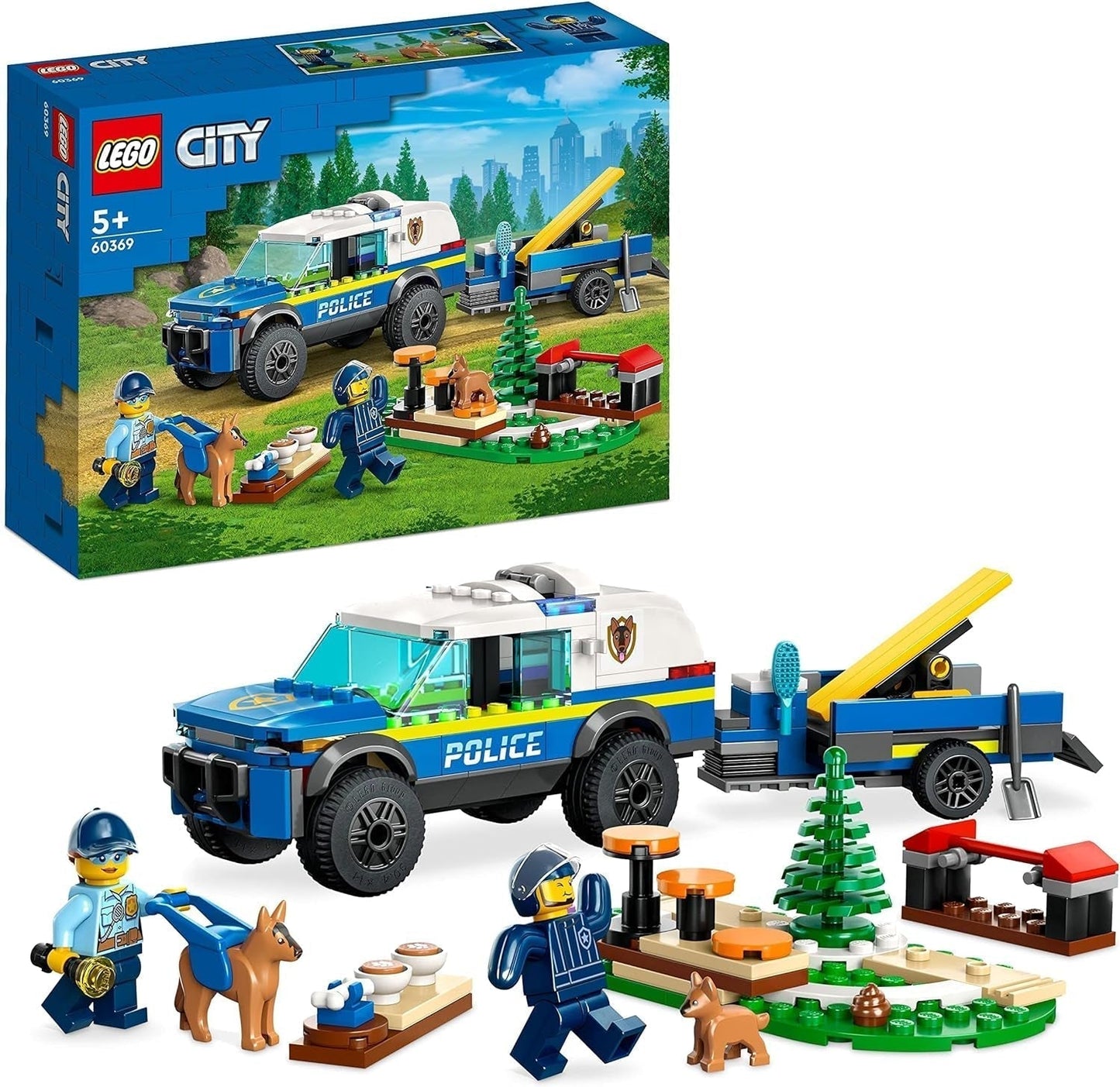 LEGO 60369 City Mobiles Polizeihunde-Trainingsspielzeug, Polizeiauto mit Anhänger, Hunde- und Welpenfiguren, Tierset für Kinder ab 5 Jahren. Bausets. Besuchen Sie den LEGO-Store