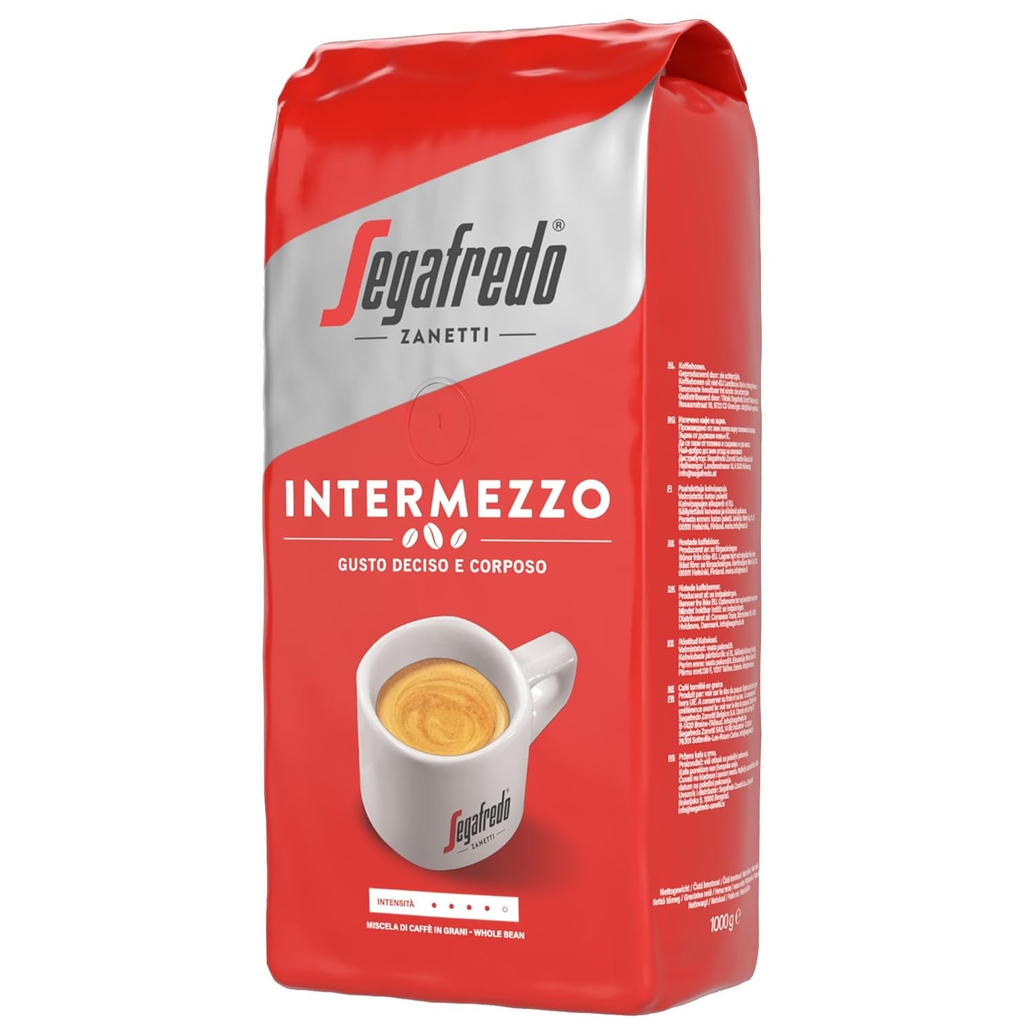 Segafredo Zanetti Intermezzo - Whole Beans (1 kg Pack) - Geeignet für alle italienischen Kaffeespezialitäten - Kaffeebohnen mit mittlerer Röstung, stark und vollmundig im Geschmack