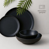 Steingut-Teller-Set für 6 – Mattschwarz. 6-teiliges Set, große, mikrowellengeeignete Teller, elegantes Design – Twinzee Ebony-Kollektion