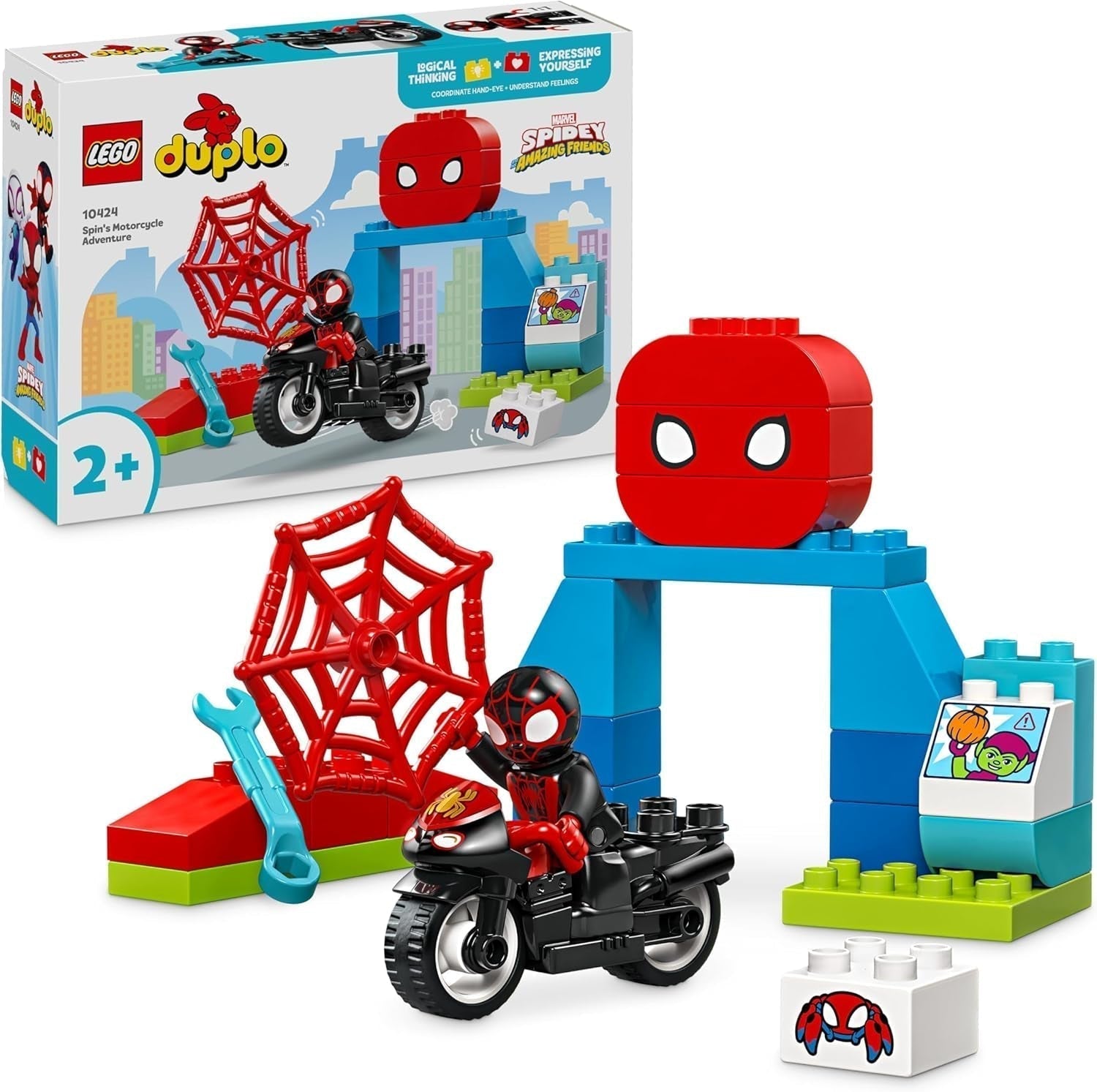 LEGO DUPLO Marvel Spins Motorcycle Adventure, Fantasy-Spielset zur TV-Serie Spidey und seine Superfreunde, lehrreiches Bau- und Umbauspielzeug für Kinder ab 2 Jahren 10424 Bausätze Besuche den LEGO-Store Standardtitel