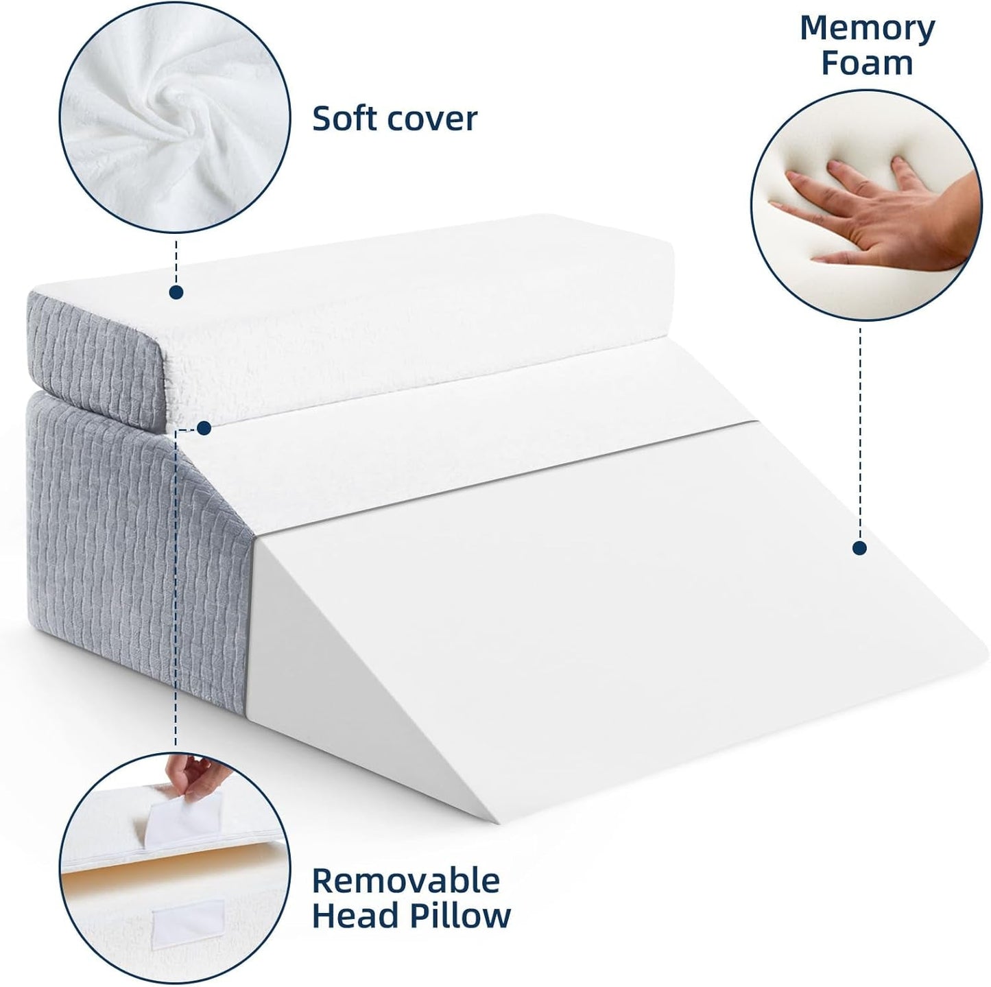 Lesekissen und Federbeinerhöhungskissen, Memory-Schaum-Kissen für Nacken, Rücken und Beine, multifunktionales abnehmbares Kissen für Bett, Sofa, Sitzen, Schlafen und Ausruhen, 58 x 55 x 28 cm
