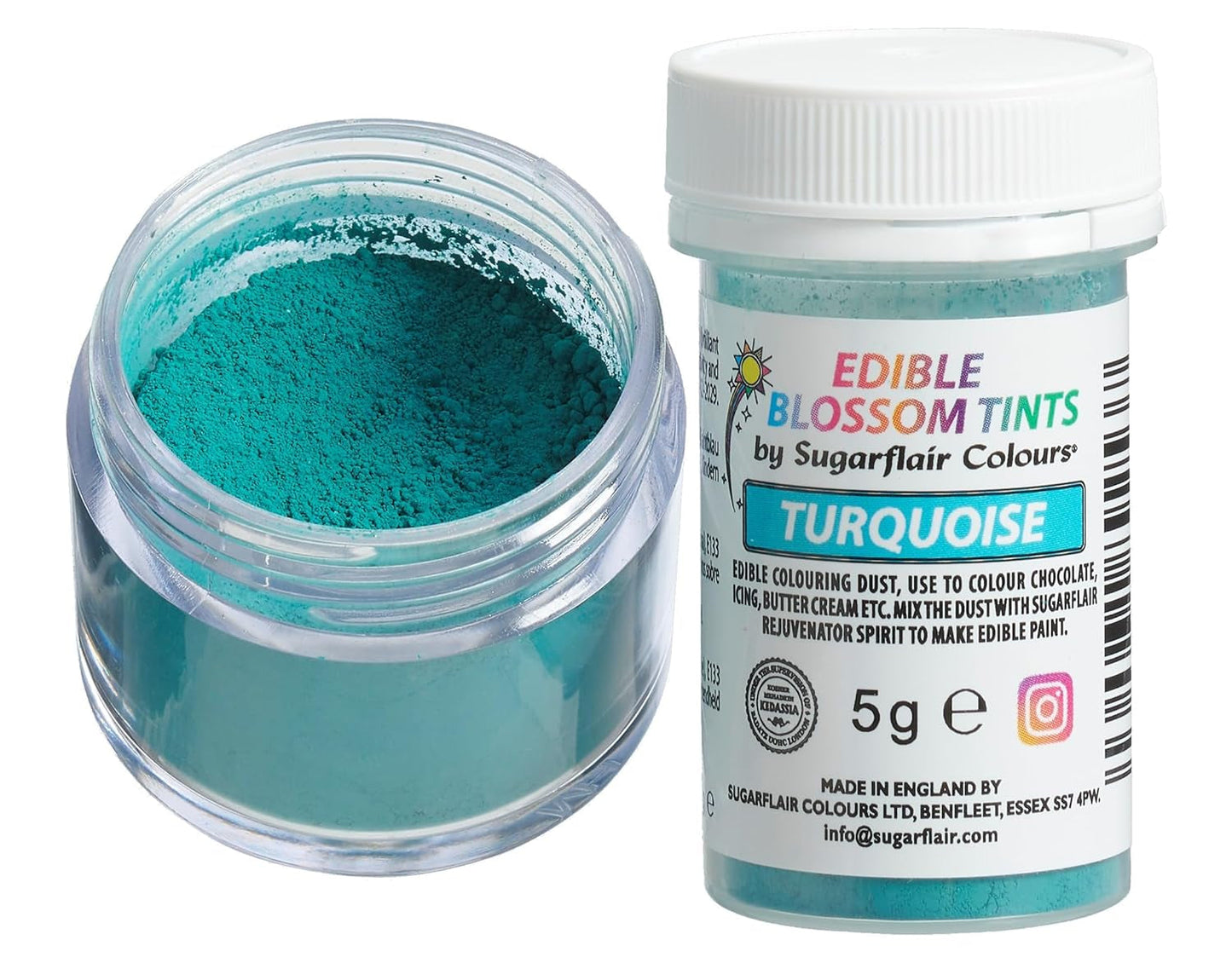 Sugarflair Blossom Tint Dust Türkises Lebensmittelfarbpulver – Lebensmittelfarbpulver für Kuchendekorationen, Fondant, Glasur, Schokolade, Buttercreme, Macarons und mehr – 5 g
