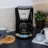 Russell Hobbs Kaffeemaschine [Digitaler Timer, Duschkopf für optimale Extraktion und Aroma] Colors+ Creme (1 bis 10 Tassen, 1,25 l Glaskaraffe, Heizplatte, 1100 W) Filterkaffeemaschine 24033-56