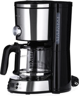 SEVERIN Espressomaschine „TypeSwitch“ mit Glaskaraffe und Timer, AromaSwitch zur Auswahl von 2 Brühoptionen, Digitaluhr mit Timerfunktion, für bis zu 10 Tassen, 1000 W, Edelstahl gebürstet-schwarz, KA 4826