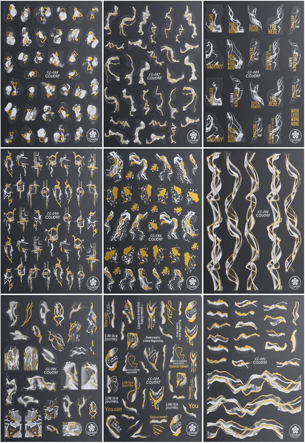 9 Blatt Nagelsticker Französische Spitzenmarmor Nagelaufkleber Selbstklebend Weißes Gold Nail Art Sticker Dekoration Nageldesign Zubehör