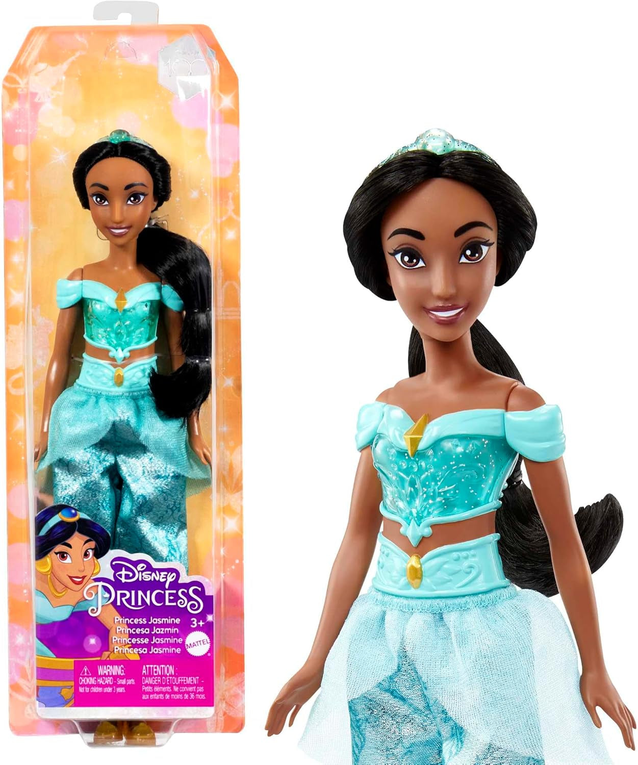 Mattel Disney Princess Toy Jasmine Modische bewegliche Puppe mit glitzernder Kleidung und Accessoires, Disney-Film-inspiriertes Geschenk für Kinder HLW12 Naty Shop Dolls Mehrfarbig