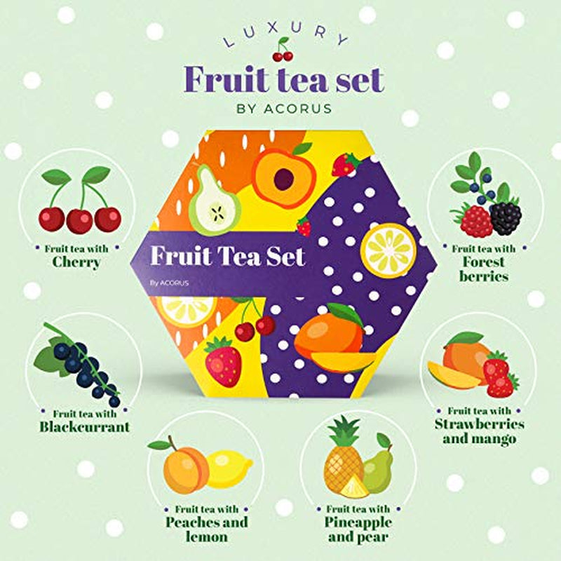 ACORUS | Luxuriöses Früchtetee-Set | Geschenkset mit natürlichen Tees in 6 Geschmacksrichtungen | Kräutertees, Früchtetees | Auswahl an Tees | Teebox mit 60 Teebeuteln
