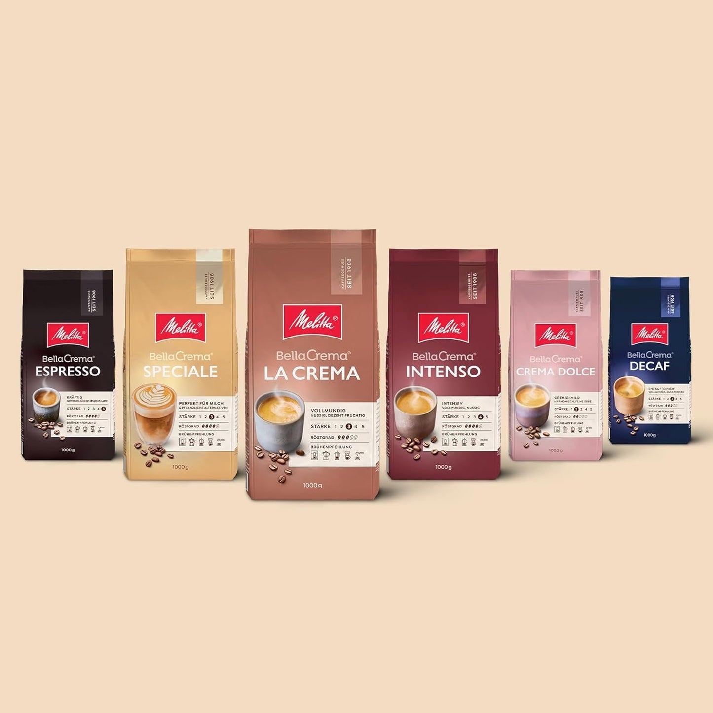 Melitta BellaCrema Bio ganze Kaffeebohnen, ungemahlen, Kaffeebohnen für Kaffeevollautomaten, helle Röstung, in Deutschland geröstet, Stärke 3, 750g