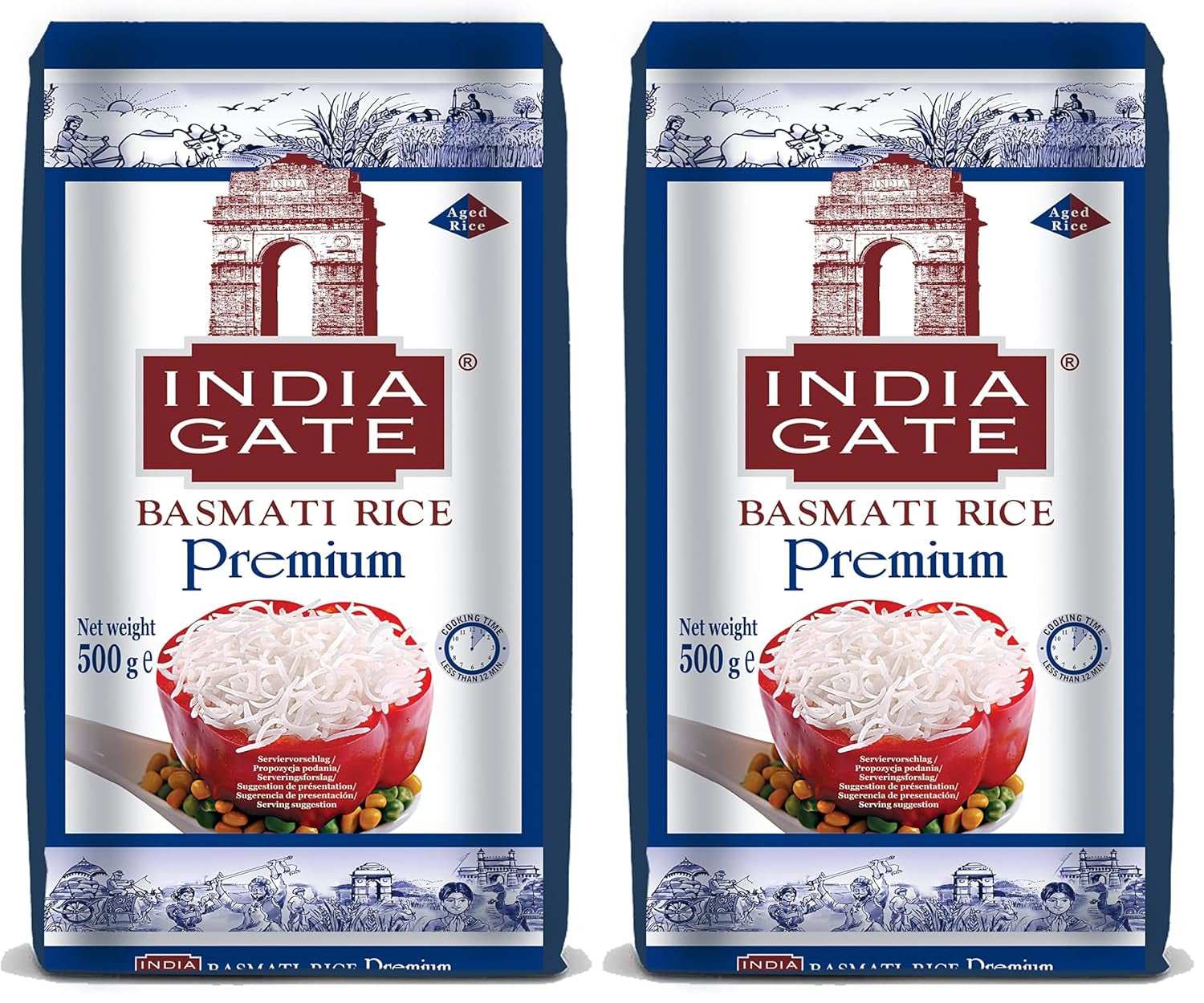 INDIA GATE Premium Basmatireis – Aromatischer, feiner Langkornreis aus Indien, feiner Langkorn (1 x 500 g)
