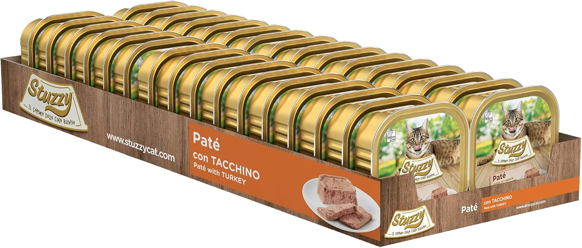 Mister Nassfutter für ausgewachsene Katzen, Truthahn, Linie Pastete und Fleisch in Stücken, gesamt 3,2 kg (32 Becher x 100 g)