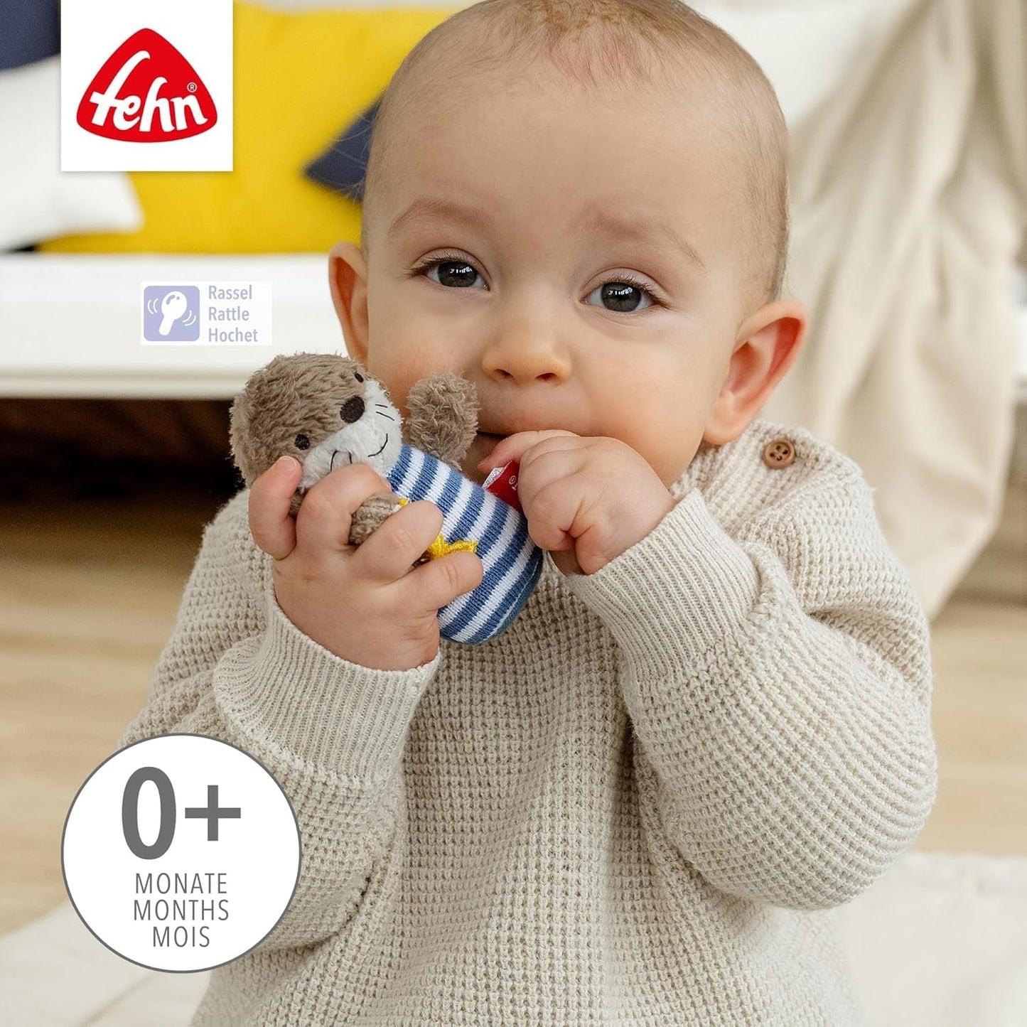 Fehn Mini-Rasselotter – Mini-Greifling zum Rasseln, Tasten und Spielen mit kuschelweichem Stofftier – ein treuer Begleiter für Babys und Kleinkinder ab 0 Monaten. Babyspielzeug Naty Shop