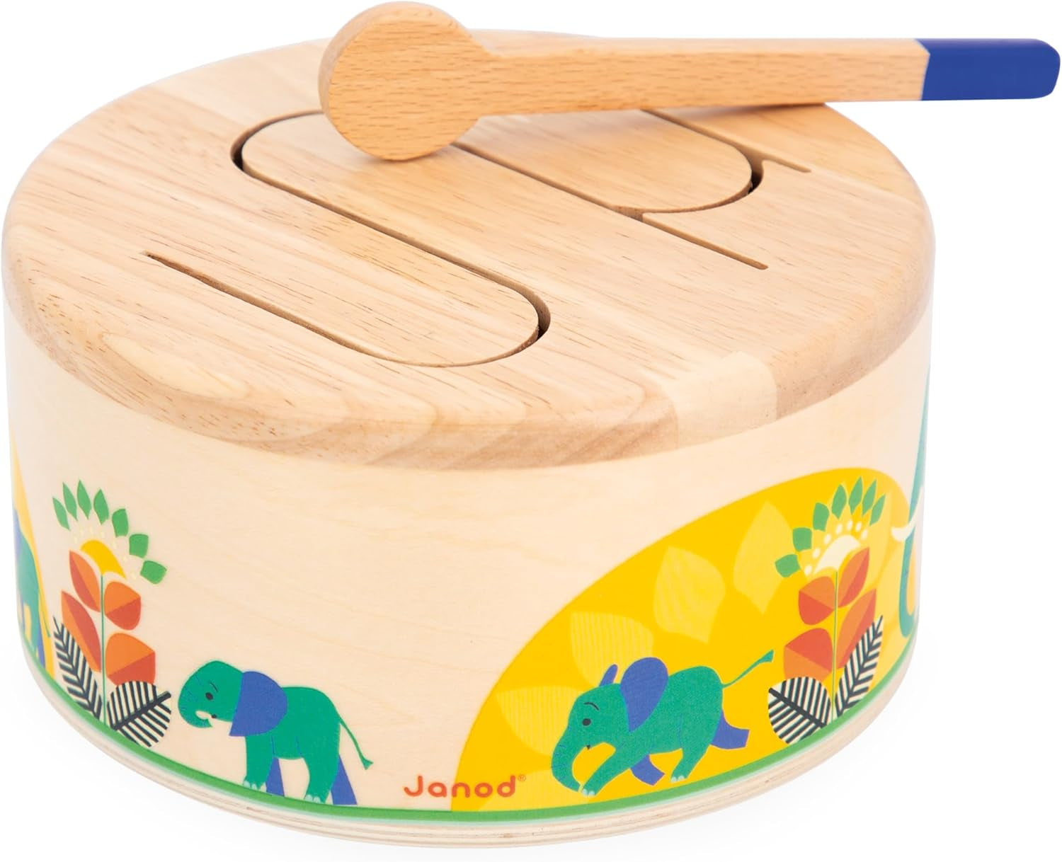 Janod - Gioia Drum - FSC-Holztrommel + Trommel - Rollenspiel und frühe Musikausbildung - Aquarell - Ab 18 Monaten, J07650 Jucarii Bebe Naty Shop Standardtitel