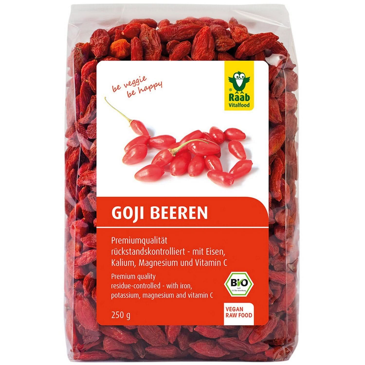 Raab Vitalfood Bio-Goji-Beeren, Premiumqualität, 500 Gramm Naty Shop dehydrierte Produkte 250 Gramm