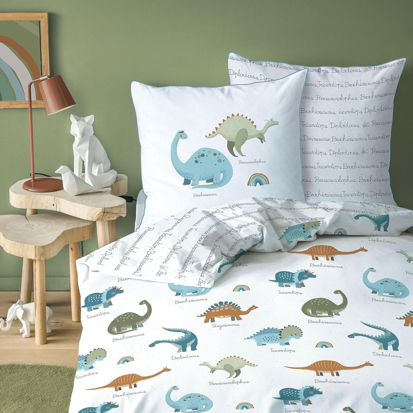 Kinderbettwäsche, Fuchs, Eule und Waldtiere, 100 % Baumwolle. Bettwäsche – Kinder Naty Shop Dinosaurier