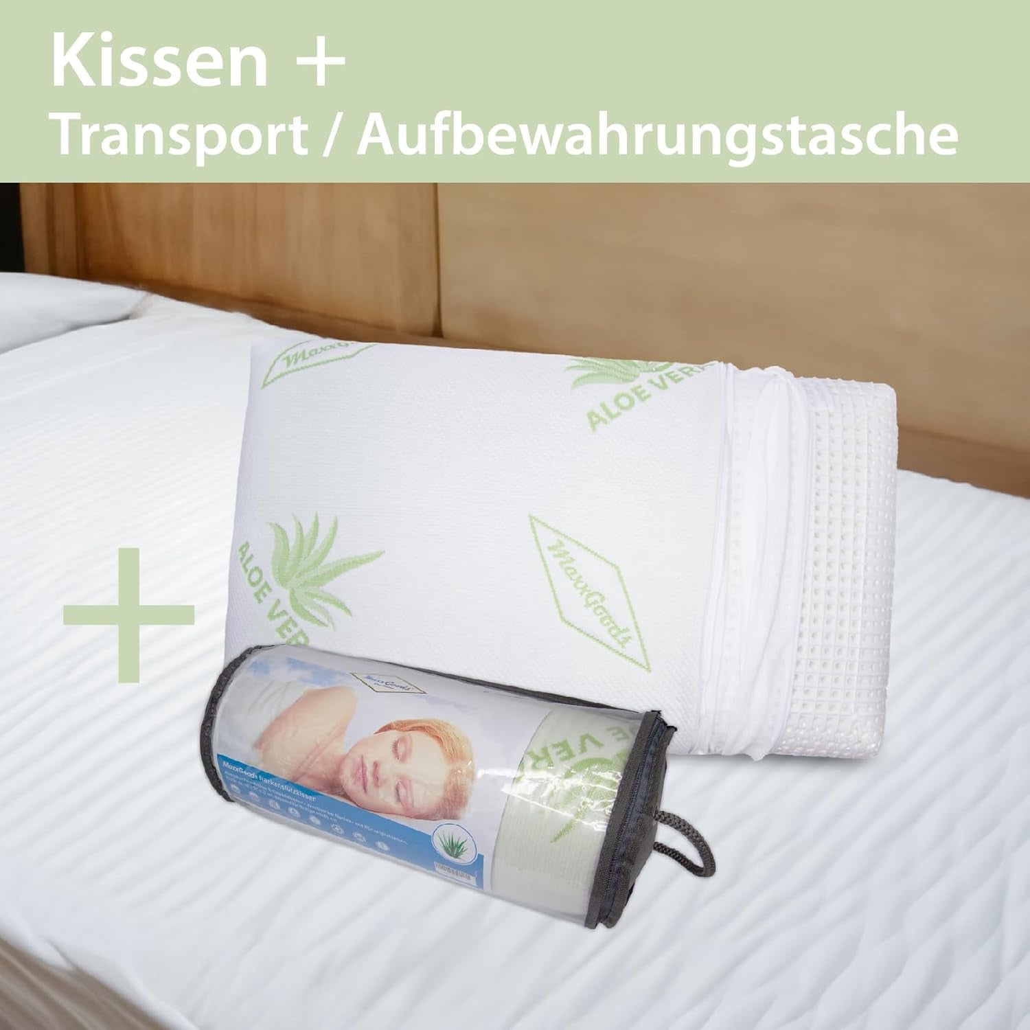 Maxxgoods Orthopädisches Nackenstützkissen aus Visco-Gelschaum mit Aloe-Vera-Schutzbezug und Innenbezug aus 100 % Baumwolle – Kissen für Bauch-, Rücken- und Seitenschläfer (42 cm x 70 cm x 12 cm). Orthopädische Nackenkissen von Naty Shop