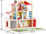 E3405 – Puppenhaus, Puppenhaus mit Zubehör, Holz und E3500 – Puppenfamilie, helle Haut