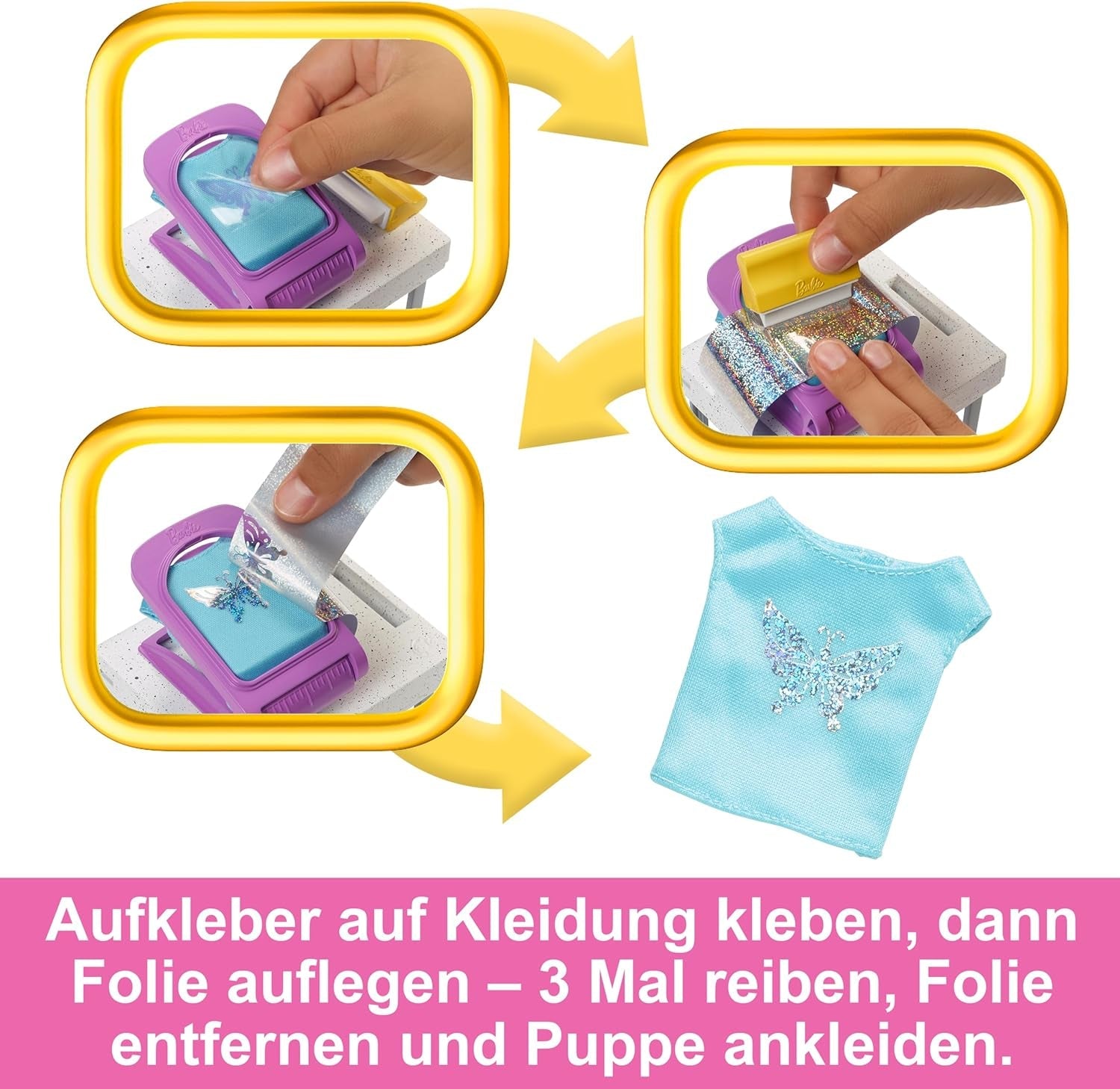 Barbie Fashion Boutique Spielset – Puppe mit Folienmuster, über 150 originelle Looks, inklusive 2 Blusen und 5 Folienlaken, Kleiderständer und Kreditkartenleser, ab 3 Jahren, HKT78