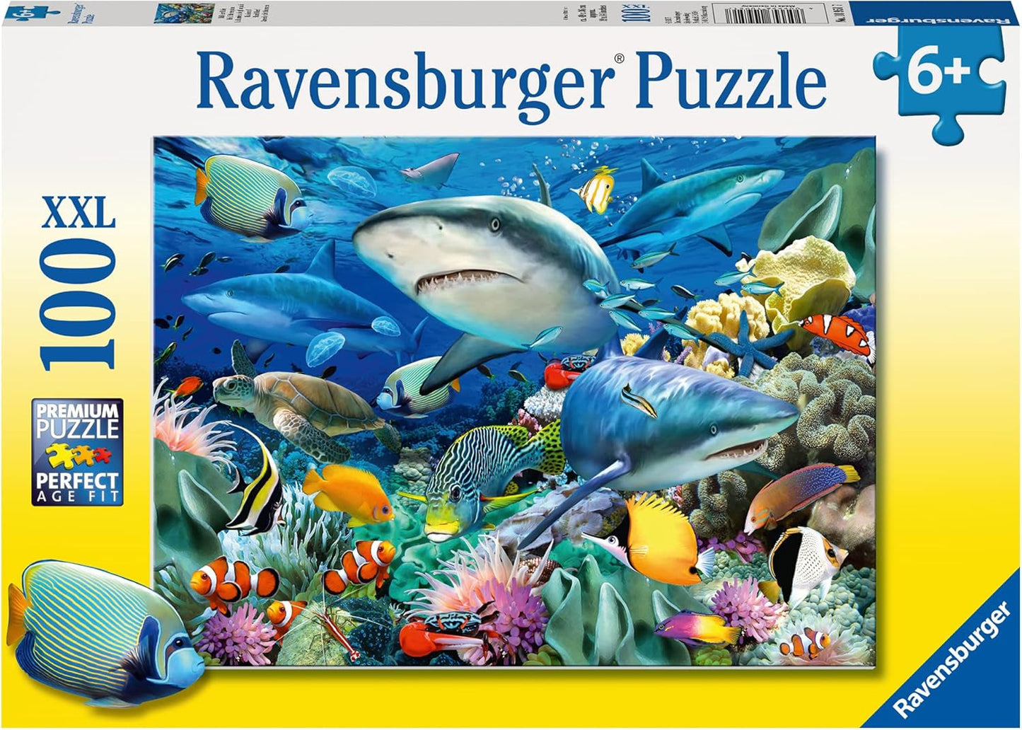 Ravensburger Puzzle für Kinder – 10951 Reef Of Sharks – Unterwasserwelt-Puzzle für Kinder ab 6 Jahren mit 100 Teilen im Xxl-Format. Puzzle Naty Shop Single