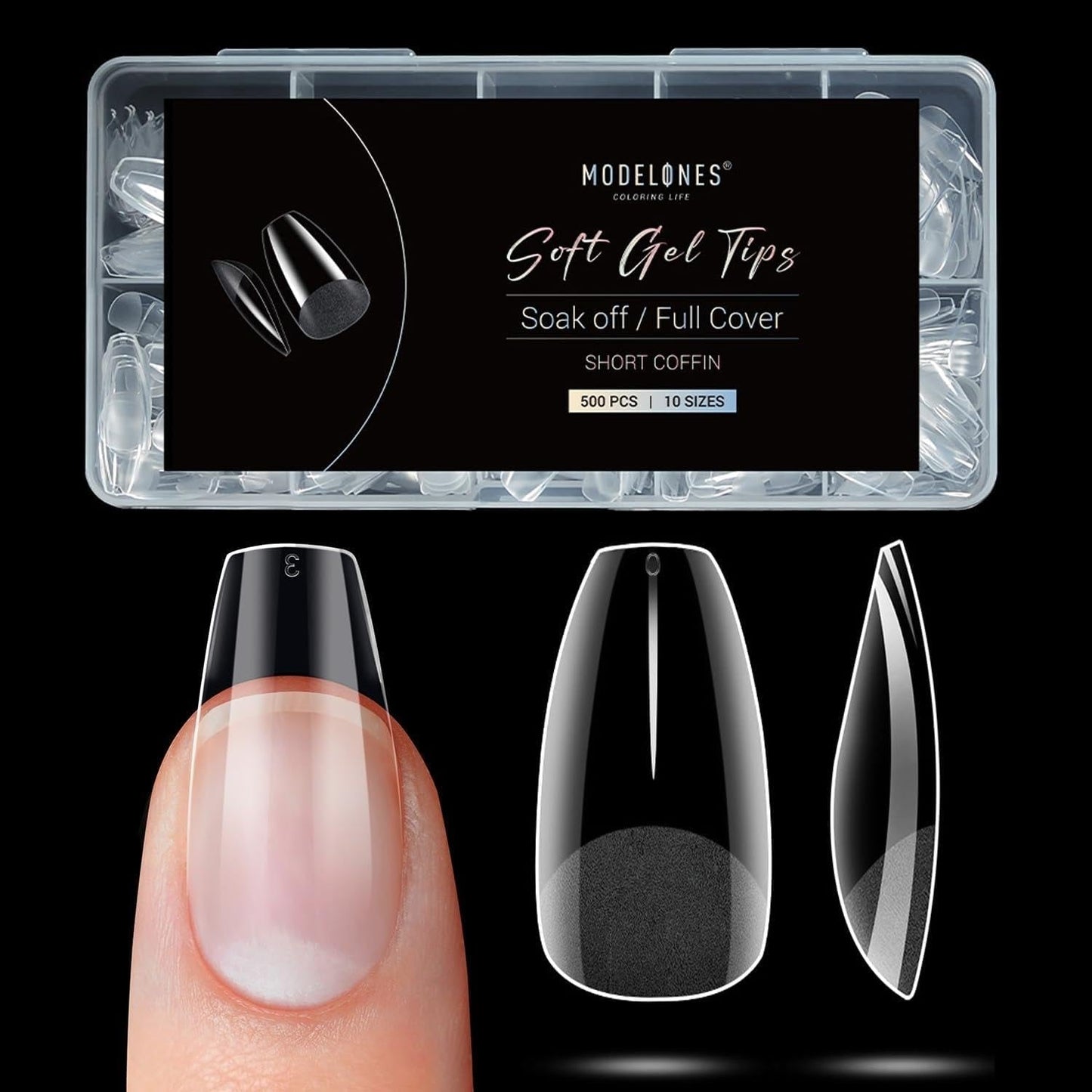 Modelones Nagelspitzen 510 Stück – Full-Cover-Nagelspitzen-Set, Gel-Spitzen-Set, vorpolierte PMMA-Harz-Nagelspitzen, künstliche Nägel zum Aufkleben von Nagelkunst-DIY, kurzes Squoval