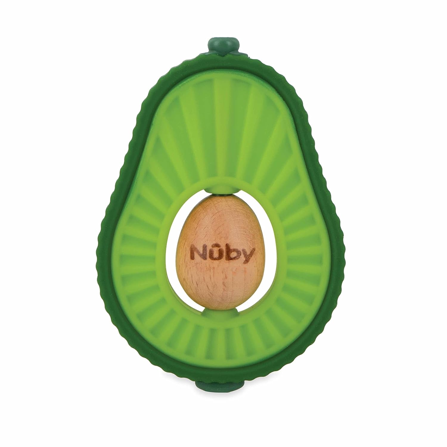 Nuby – Avocado-Beißring – Beißspielzeug aus Silikon und Holz – rotierender Holzkern – Zahnungsspielzeug für Babys und Kleinkinder – Zahnungshilfe – BPA-frei – ab 6 Monaten