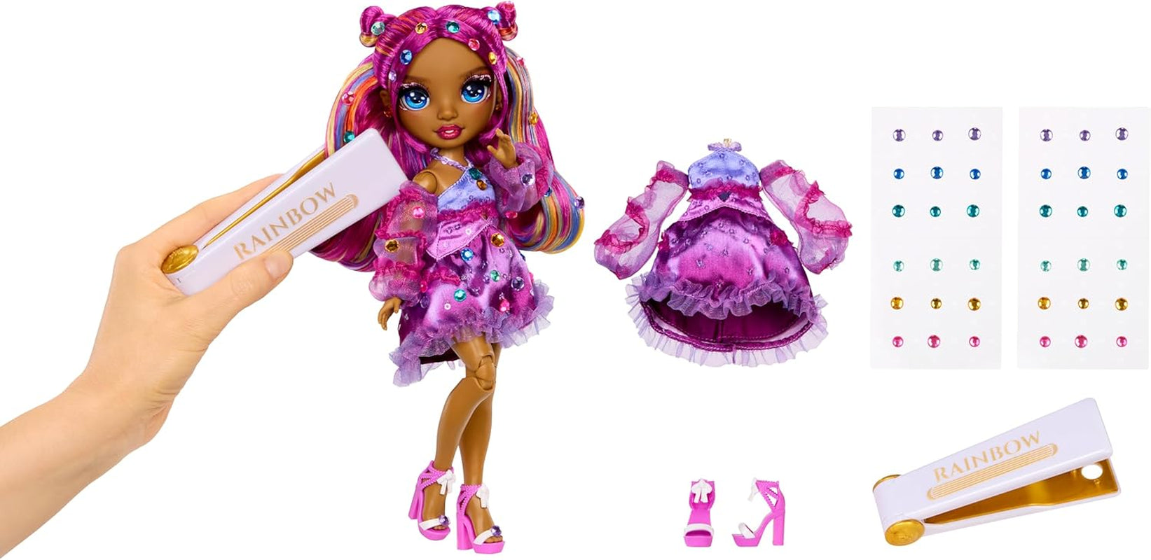 Rainbow High Be Dazzling – Noemie Violette – lilafarbene 28 cm große Modepuppe mit Dekorationswerkzeug, funkelnden Edelsteinen und Styling-Zubehör