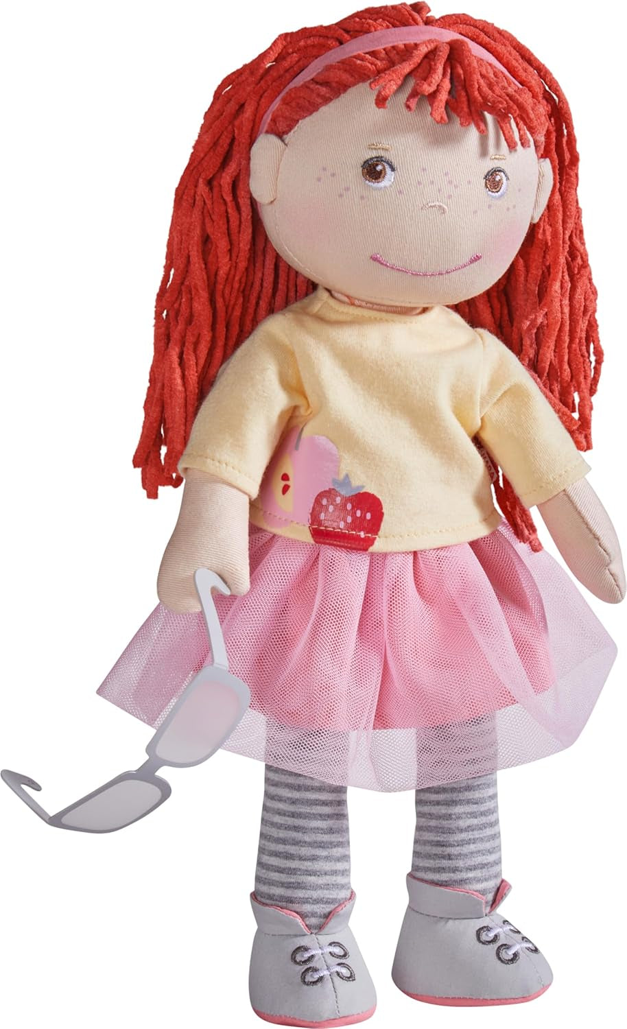 HABA AVA Puppe, 30 cm große Puppe mit Brille, weiche Puppe für Kinder ab 18 Monaten