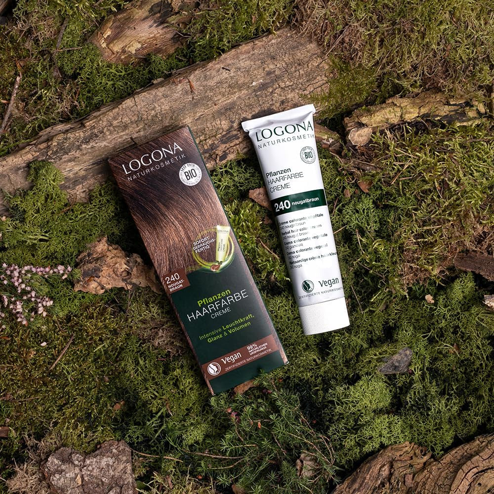 LOGONA Naturkosmetik Pflanzenhaarfarbe Creme 240 Nougatbraun, Naturfarbe für braunes Haar mit Henna, Färbecreme für Brauntöne, Coloration für dunkles Haar, 150ml Haarfarbe Naty Shop