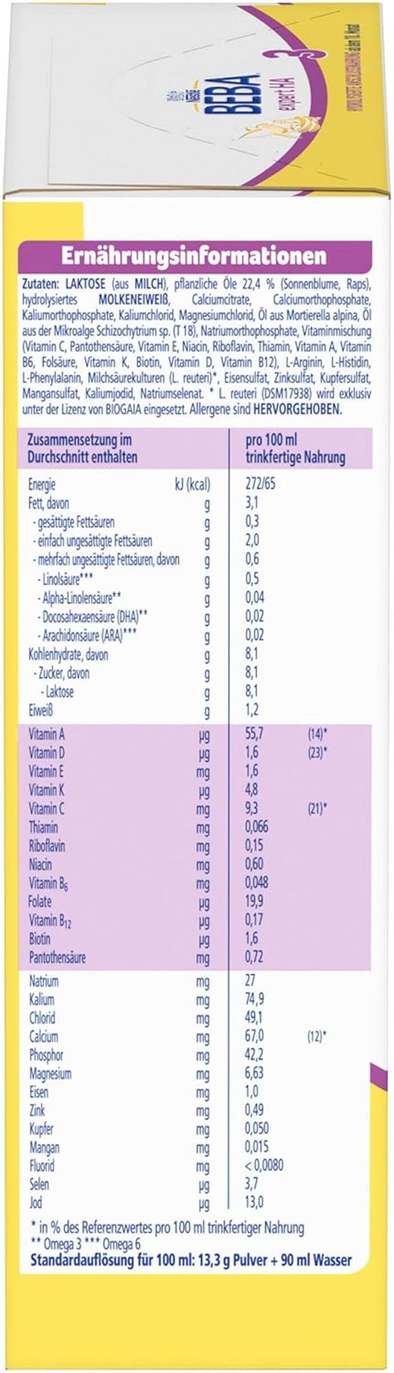 BEBA expert HA 3 Hydrolysierte Fortsetzungsformel, ab 10 Monaten, 1 Packung (1 x 550 g)
