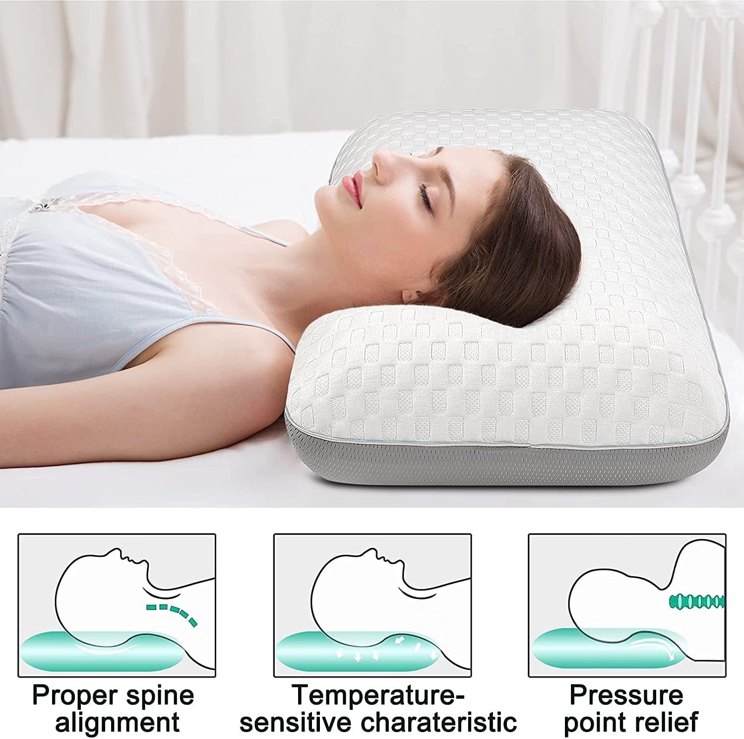 Fityou Memory-Schaum-Kissen, Nackenstützkissen, ergonomisches Schlafkissen, Kühlkissen, doppelseitiges Design, waschbarer Kissenbezug (67,5 x 40 x 13 cm), orthopädische Nackenkissen, Naty Shop