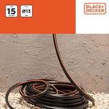 BLACK+DECKER Gartenschlauch 15 Meter – Ø13MM – Strapazierfähiges PVC – Den Garten bewässern, das Auto waschen, den Pool füllen – Kompatibel mit jedem Standard-Wasserhahn – Schwarz/Orange