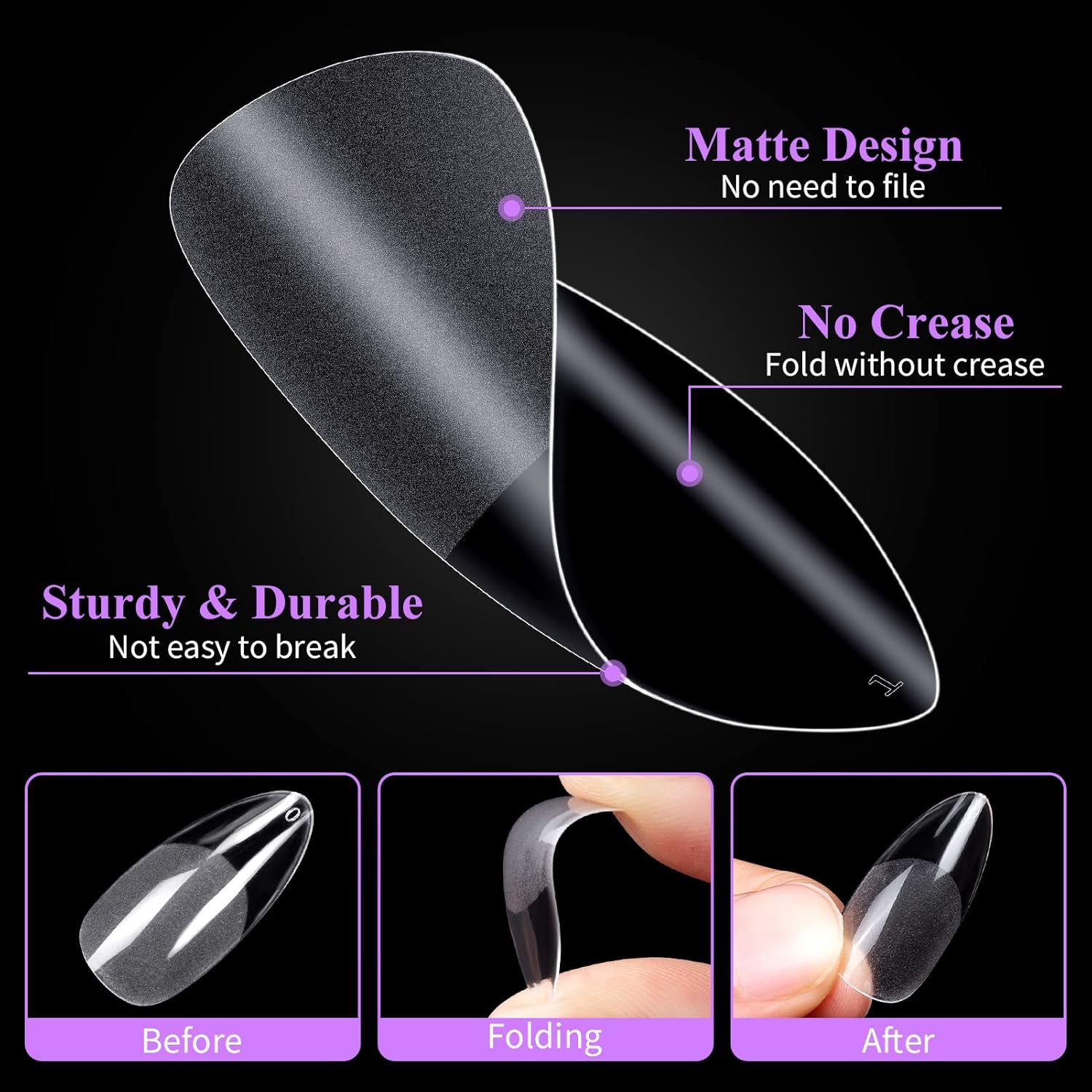 Becellen 500 Stück künstliche Nagelspitzen, weiche Gel-Nagelspitzen, vollständige Abdeckung, Gel-Nagelspitzen, vorpolierte künstliche Nägel, DIY-Nagelkunst-Kleber-Set (Mandeln)
