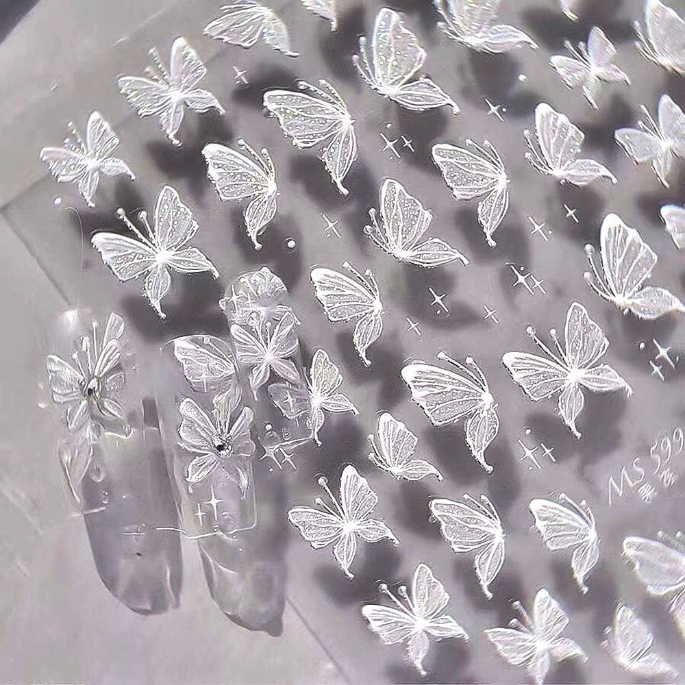 Aurora Muschel Schmetterling Nagelsticker Weiß Schmetterlinge Nail Sticker Gelee Relief Butterfly Nagelaufkleber Y2K Butterflies Nagel Sticker Nägel Nageldesign Nagel Zubehör Nail Art Sticker Nailart