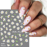 5D geprägte weiße Gänseblümchen-Nagelaufkleber, Blumen, Nagelaufkleber, Blumen, Folie, selbstklebende Aufkleber, Nagelkunstaufkleber, Gänseblümchen, Nageldekorationszubehör, Blumendesign-Aufkleber, Nagelkunst