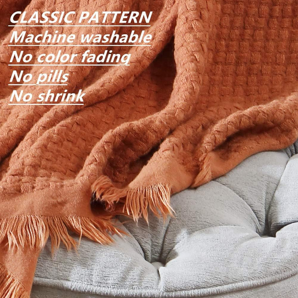 CREVENT Rost-Strickdecke für Couch, Sofa, Stuhl, Bett, Heimdekoration, weich, warm, gemütlich, leicht, Frühling, Sommer, Herbst (127,8 x 152,4 cm, Karamell/Braun/Gebranntes Orange). CREVENT-Betten und Decken