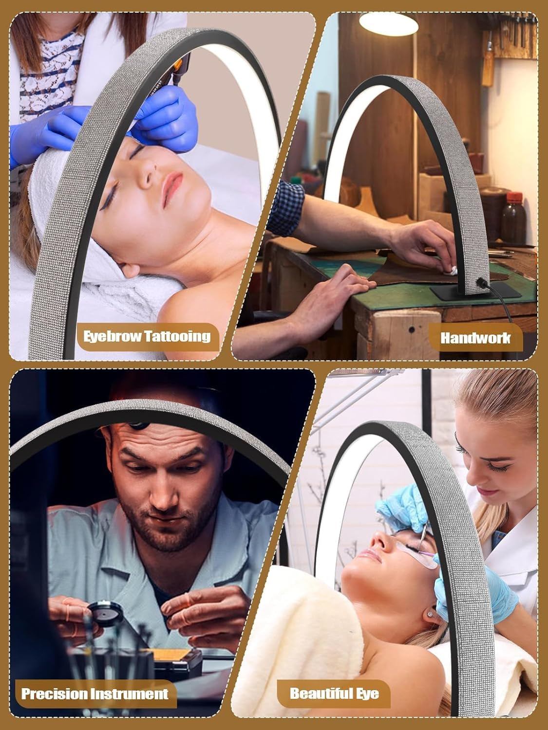 Kalolary Lampadaire, Lash Lumière Pour Extensions De Cils Regglable À 360°, 3000K-6000K Halbmondlampe, Lamp De Beauté (Halbmondlampe)