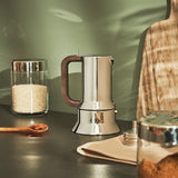Alessi 9090/6 Espresso mit 6 Tassen für Induktion, Edelstahl, Silber, 15,5 x 13,5 x 27 cm