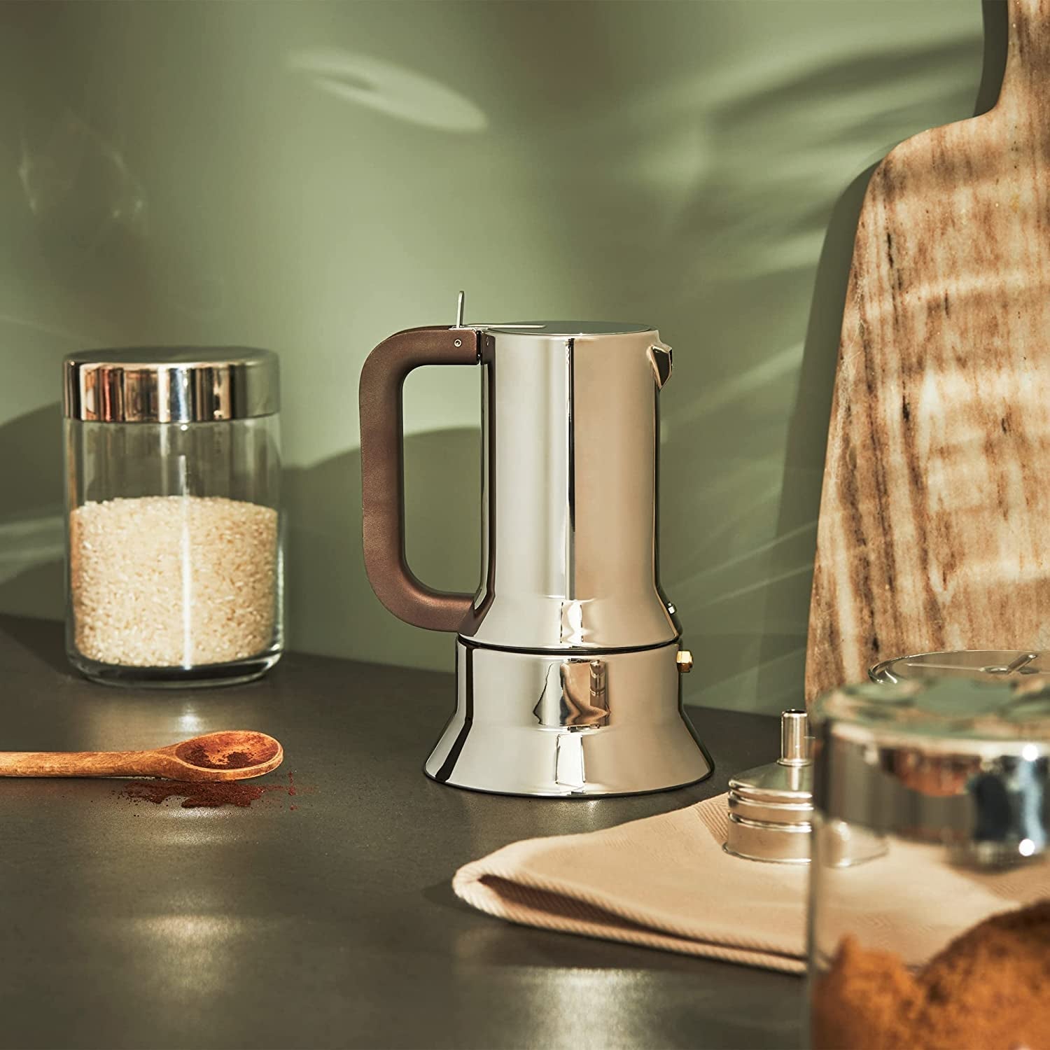 Alessi 9090/6 Espresso mit 6 Tassen für Induktion, Edelstahl, Silber, 15,5 x 13,5 x 27 cm