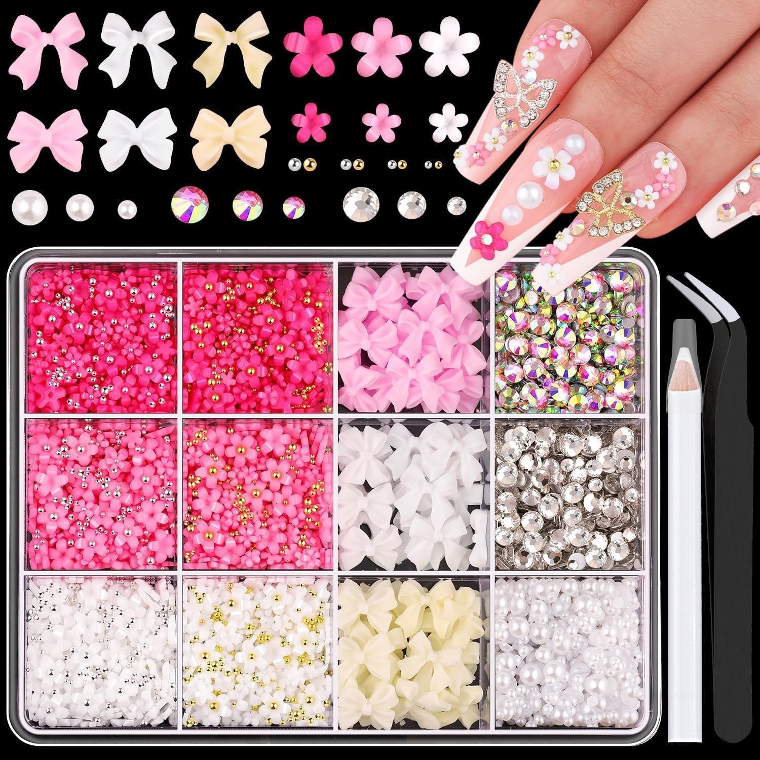 GZMAYUEN 920 Stück Gold Silber Flatback Perlen Für Nägel, Halbrunde Weiße Beige Nagelperlen, Kleine Halbrunde Flatback Perlen Für DIY Nail Art Decor