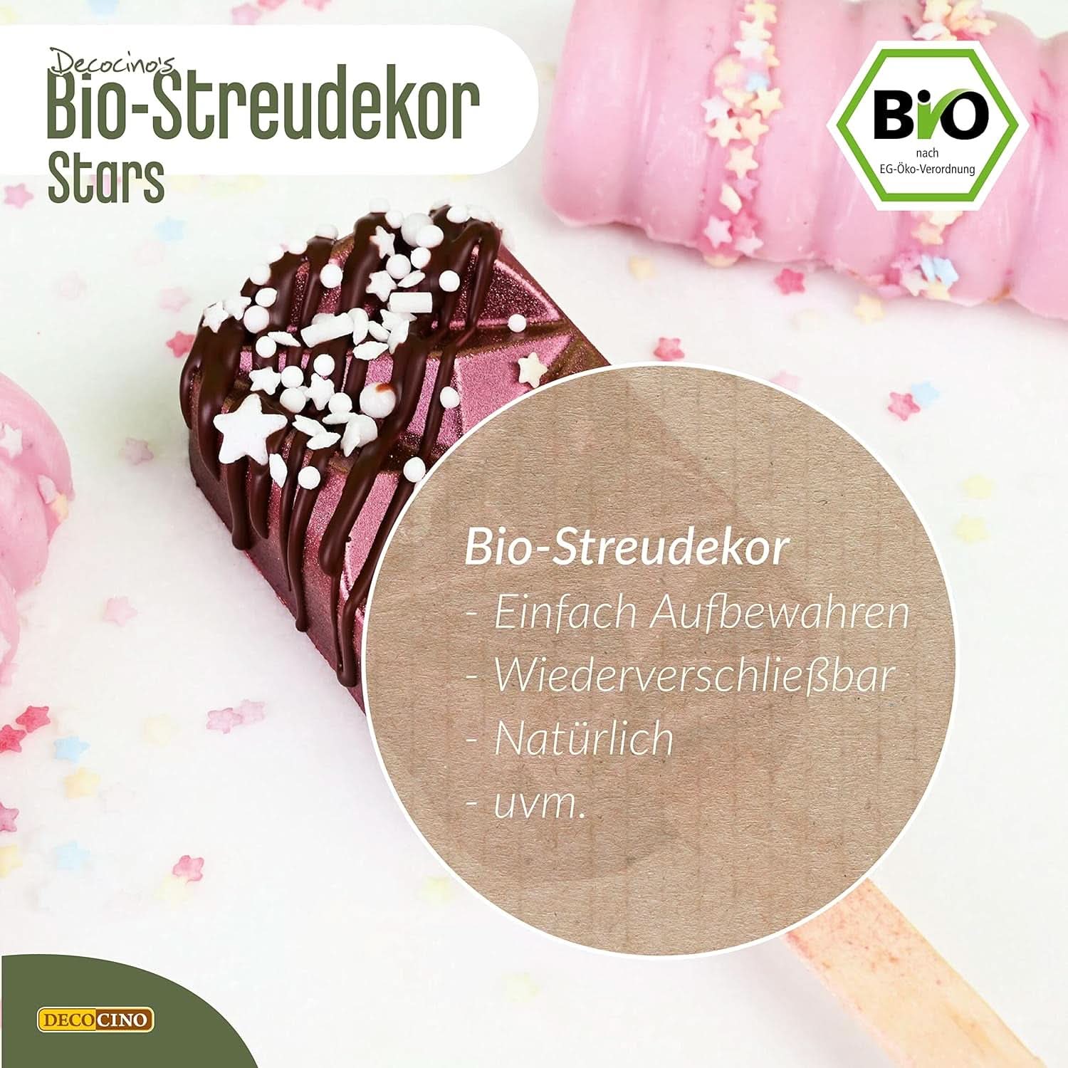 DECOCINO Bio-Streuselsterne, 50 Gramm Streusel Naty Shop