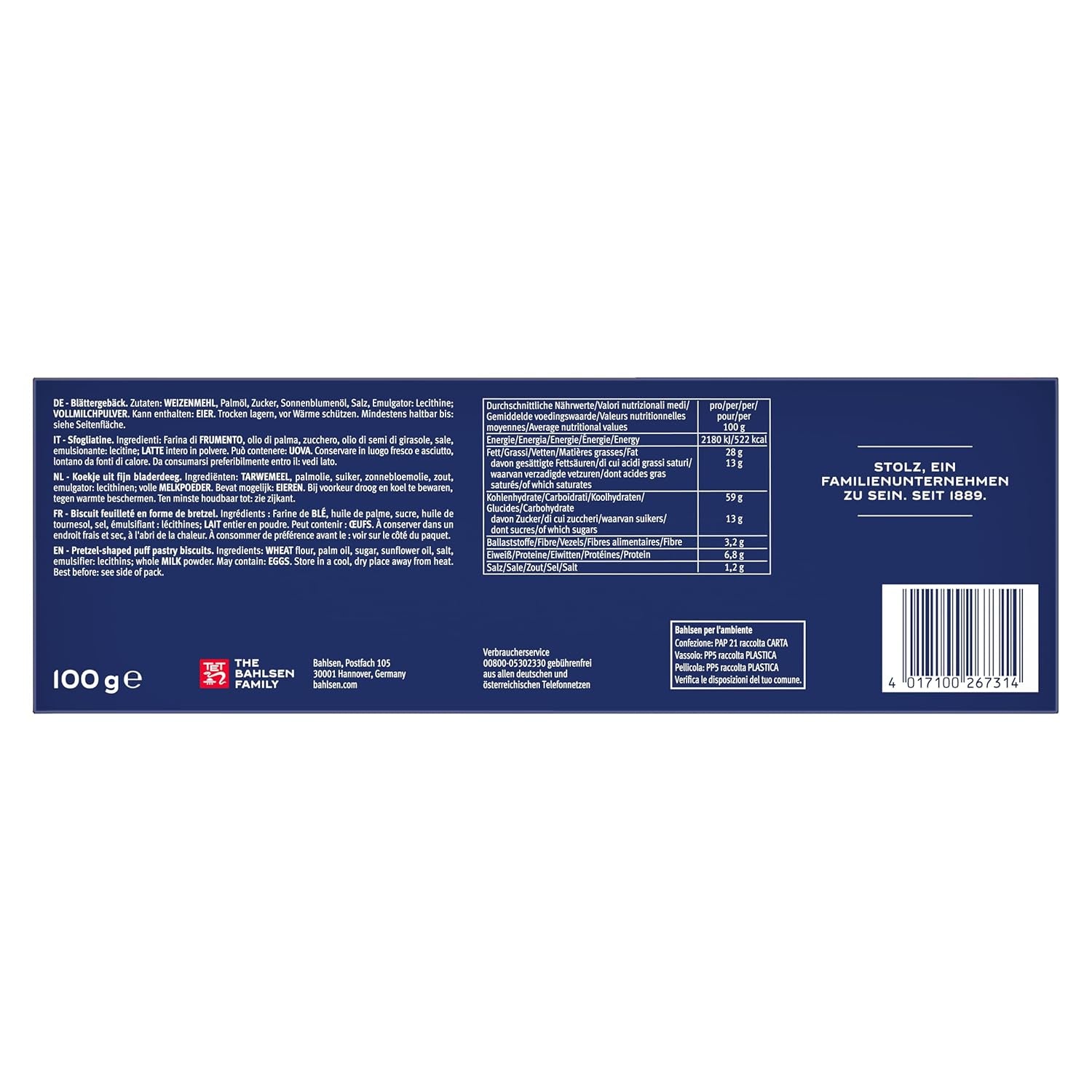 Bahlsen Blätterteig - 12er Pack - Karamellisierter Blätterteig in Brezelform (12 x 100g)