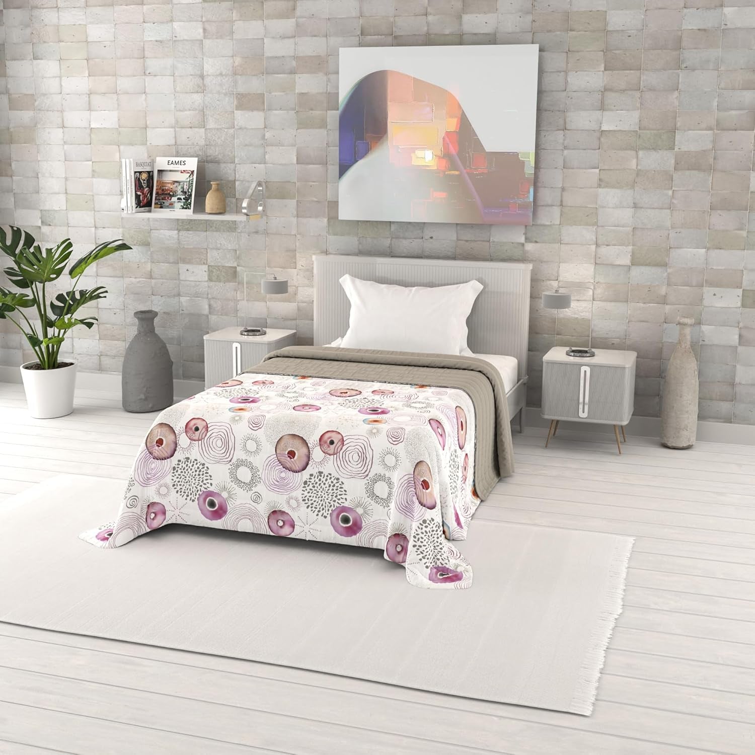 Fantasiebedruckte Sommerdecke, Polyesterfüllung, Blütenblätter, 260 x 270 cm. Steppdecken und Steppdecken Naty Shop Morfeo 220 x 270 cm