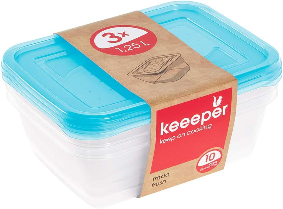 Kekeeper-Set mit 3 Frischhaltedosen, 3 x 1,25 l, 20,5 x 15,5 x 6,5 cm, Fredo Fresh, transparent blau Frischhaltedosen Naty Shop Standardtitel