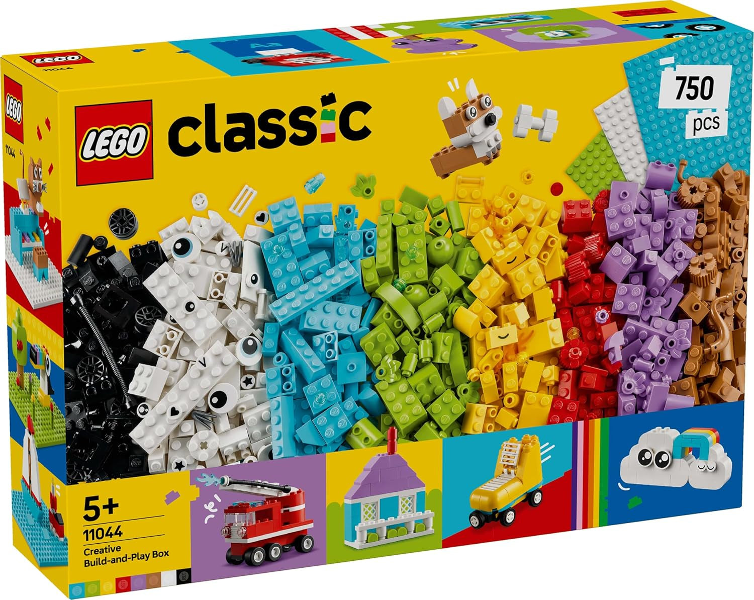 LEGO Classic Kreativset zum Bauen und Spielen – Set mit farbigen Steinen – Baue ein Haus, einen Hund, ein lustiges Auto, eine Klaviertastatur und einen Regenbogen – Bastelset für Jungen und Mädchen ab 5 Jahren. Bausets Besuchen Sie den LEGO-Store