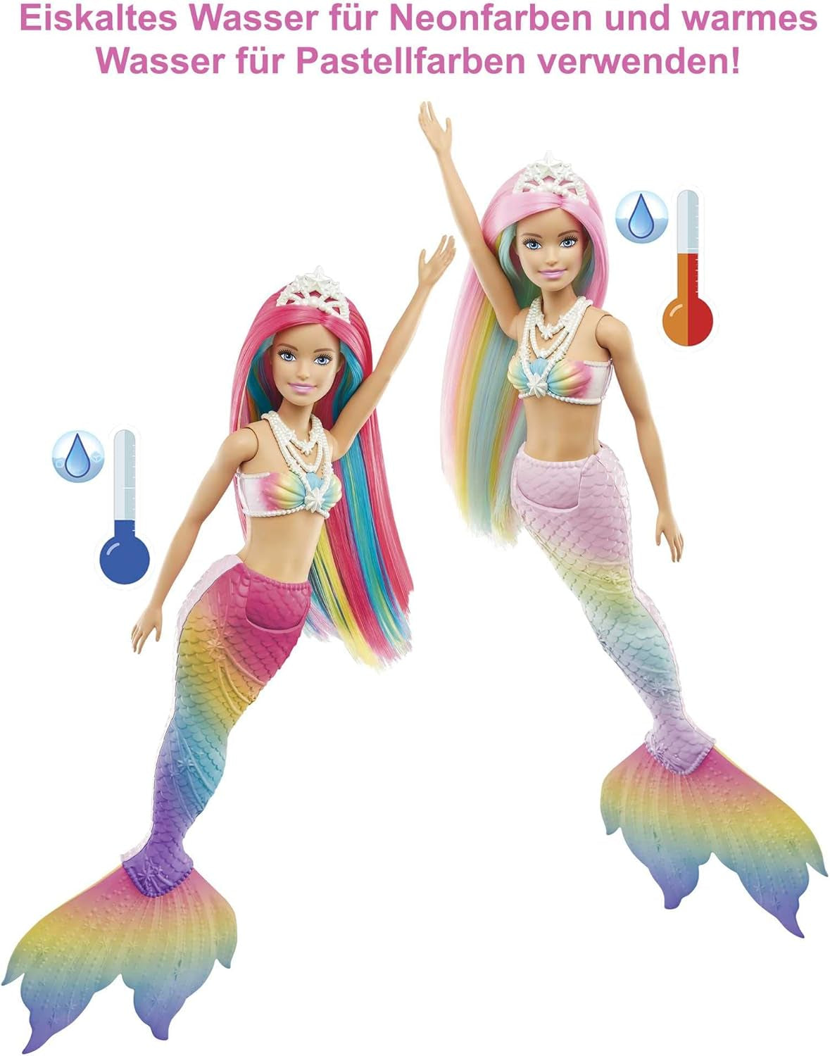 Barbie Dreamtopia Rainbow Magic Mermaid, Barbie Meerjungfrau mit Regenbogenhaar, durch Wasser aktivierte Farbwechselpuppe, 3 Jahre altes Spielzeug, Mädchengeschenk, GTF89 Naty Shop Dolls