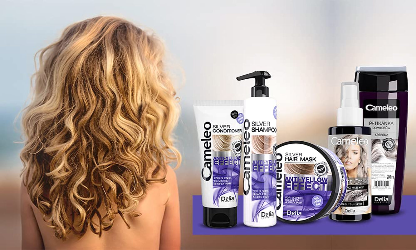 Cameleo – Silber-Tönungsmaske – kein Gelbeffekt – violette Behandlung und Farbschutz für blondes, graues und weißes Haar – Platintöne – UV-Schutz – frei von Parabenen – 200 ml Naty Shop Haarmaske