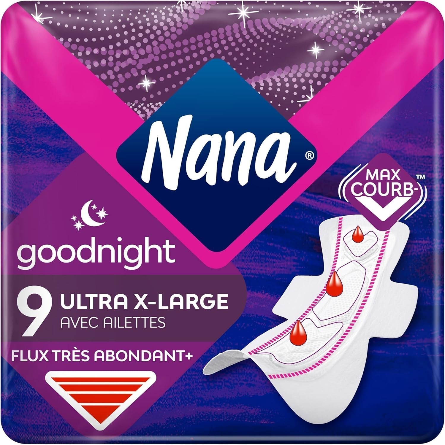 Ultra Goodnight Damenbinden mit Flügeln – Flux Very Abondants – 10 Tücher in einzelnen Beuteln