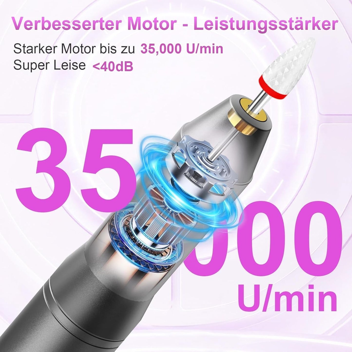 Kabellose elektrische Nagelfeile – 35.000 U/min für Gelnägel, 12-in-1 professionelle Nagel- und Acryl-Nagelfeile, 5-Gang-Maniküre- und Pediküre-Set
